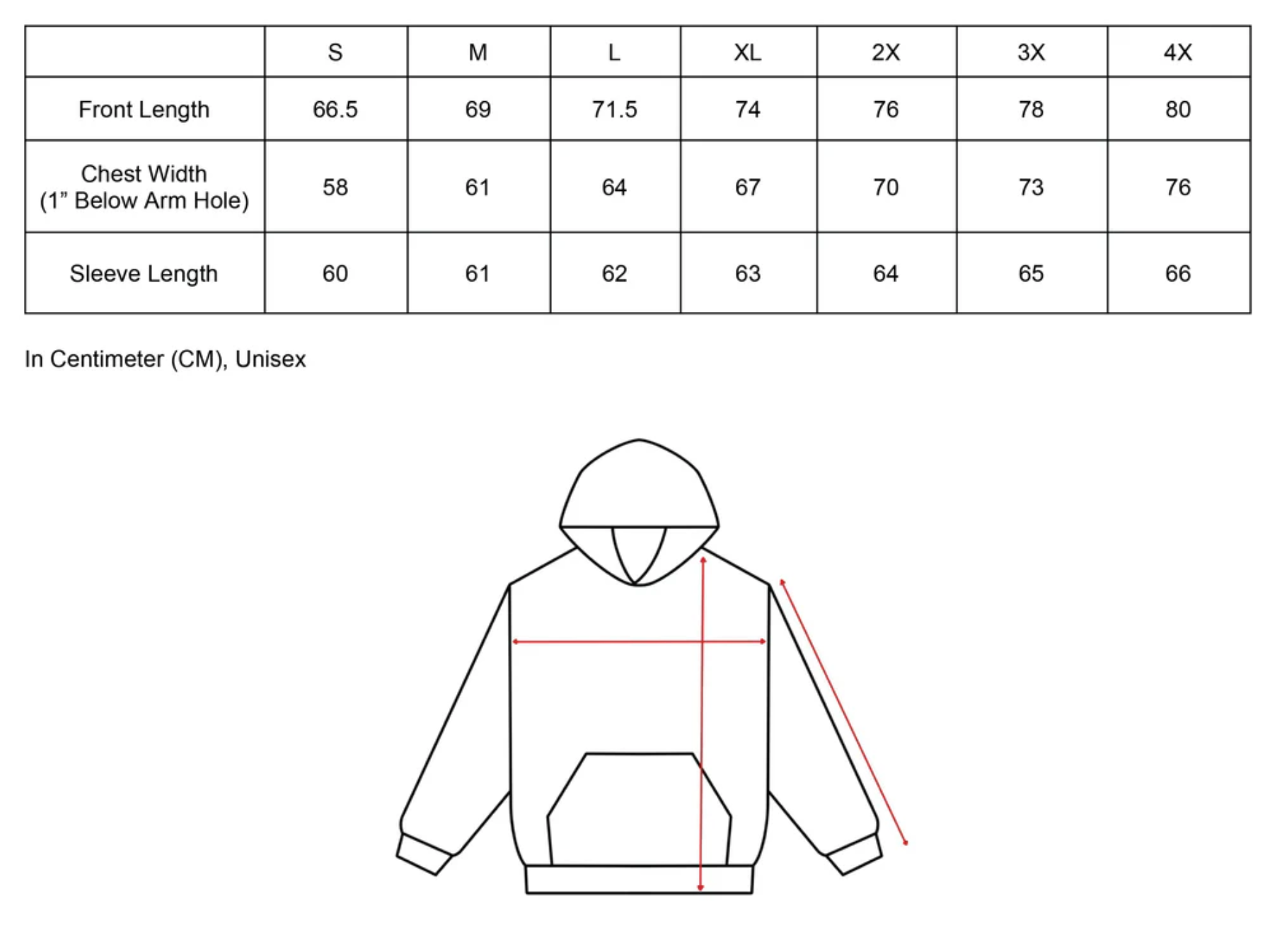 Ten Shadows Grey Hoodie-size_chart