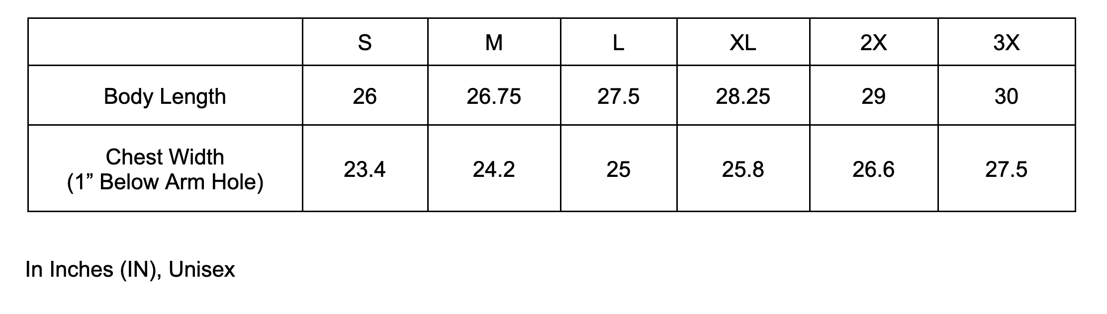 King of Curses Jersey-size_chart